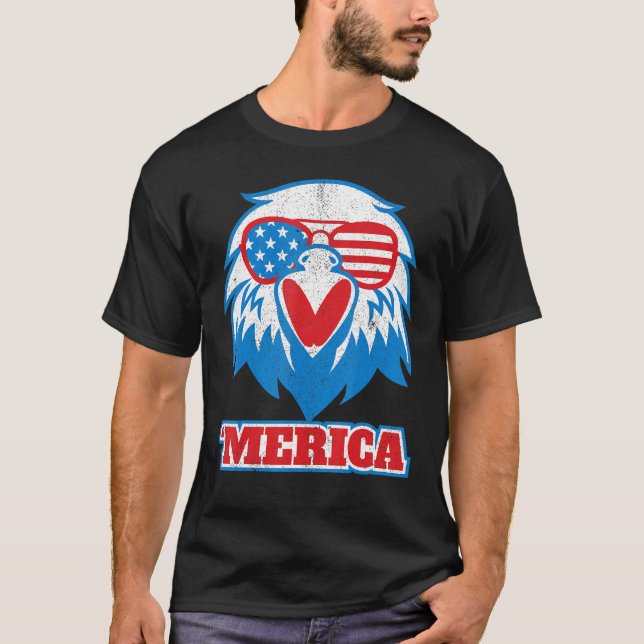 T-shirt Merica Eagle Usa Drapeaux lunettes 4 juillet Oisea (Devant)