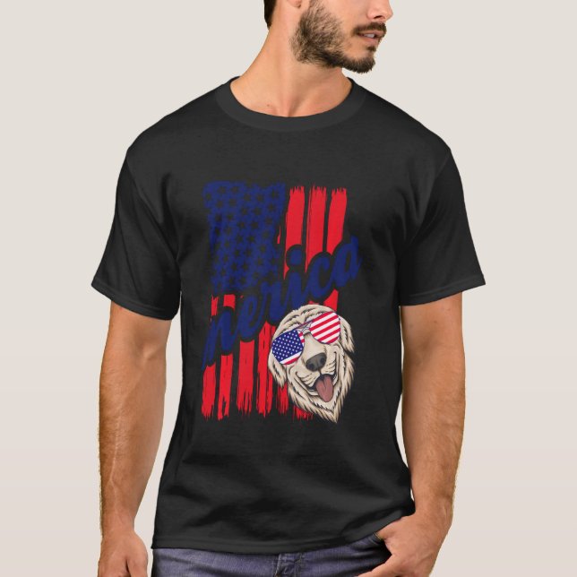 T-shirt Merica États-Unis Chien portant le drapeau américa (Devant)