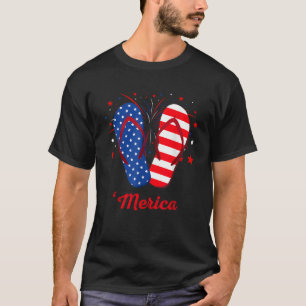 T-shirt Merica Flip Flops Lover USA Flag Fireworks 4th Of
