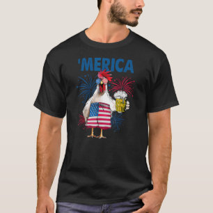 T-shirt Merica Funny Poulet avec bière USA Drapeau 4e de