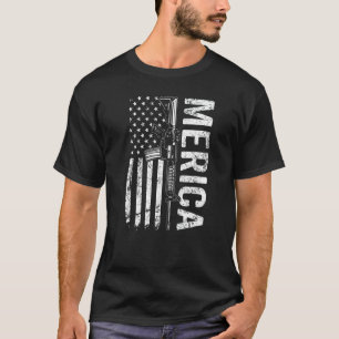 T-shirt Merica Fusil Ar15 Drapeau Des États-Unis Pro Arm