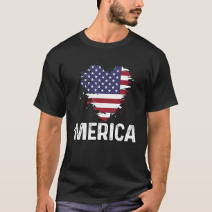 T-shirt Merica Heart Patriotique Usa Drapeau 4 Juillet Tee