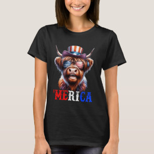 T-shirt Merica Highland Bovins Patriotique 4 Juillet Drôle