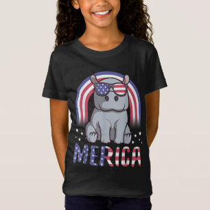 T-Shirt Merica Hippopotamus Drapeau américain 4 juillet Hi