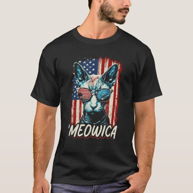 T-shirt Merica Patriotic Sphynx Cat Meowica 4th of July Ca (Devant)