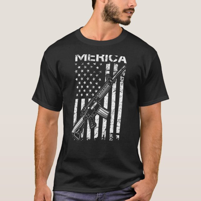 T-shirt MERICA Pro Gun AR15 États-Unis Drapeau 2e amendeme (Devant)