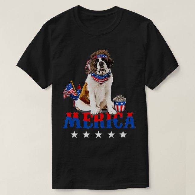 T-shirt Merica Saint Bernard 4th of July American Flag Pat (Design devant)