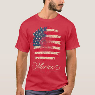 T-shirt Merica Sunflower Retro USA Flag 4th of July 