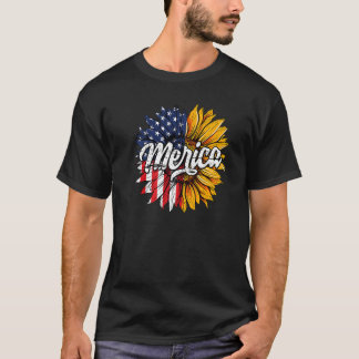 T-shirt Merica Sunflower USA America Drapeau Premium