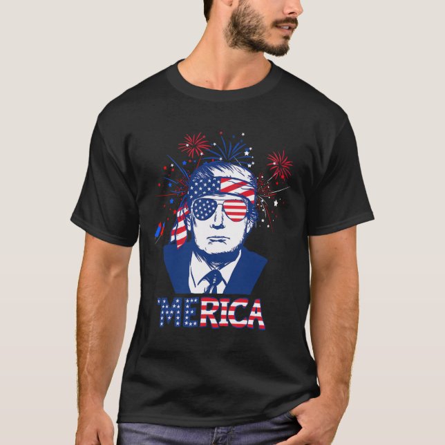 T-shirt Merica Trump 4 juillet heureux Trump Drapeau améri (Devant)