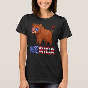T-shirt Merica Usa Drapeau Bois Lunettes de soleil Patriot