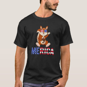T-shirt Merica Usa Drapeau Écureuil lunettes de soleil Pat