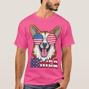 T-shirt Merica USA Drapeau Gallois Corgi Lunettes de solei