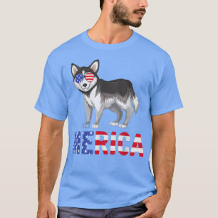 T-shirt Merica USA Drapeau Sibérien Husky Chien Lunettes d