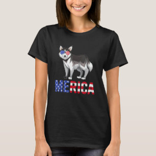 T-shirt Merica Usa Drapeau Sibérien Husky Chien Lunettes d