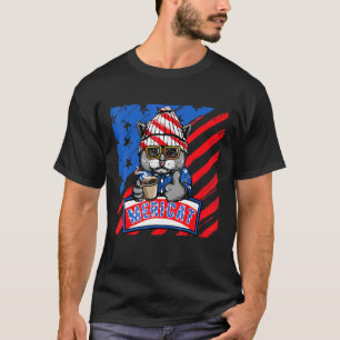 T-shirt Mericat Café Chat 14 Juillet France Drapeau Améric