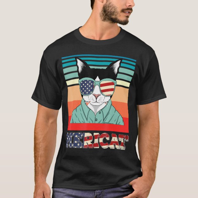 T-shirt Mericat Juillet 4 Jour de l'Indépendance Drapeau C (Devant)