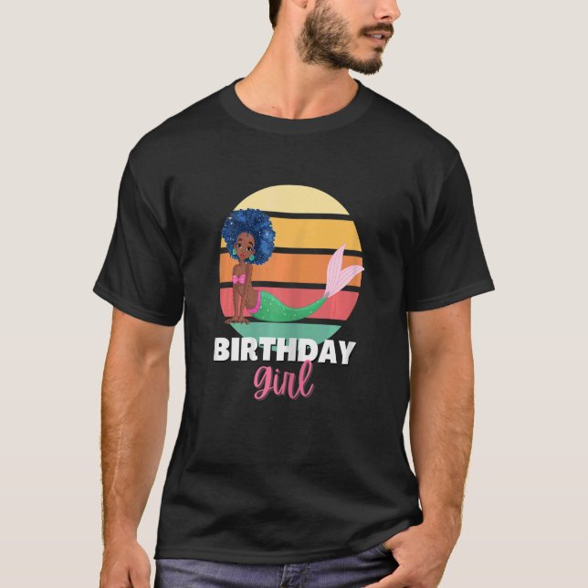 T-shirt Mermaid Afro Girl Birthday African American Youth (Devant)
