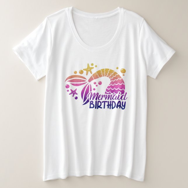 T-shirt Mermaid Birthday Plus Size (Design devant)