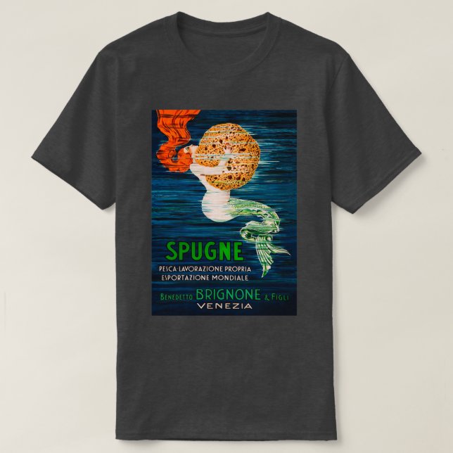 T-shirt Mermaid Holding a Sponge Italian Advertisement Vin (Design devant)