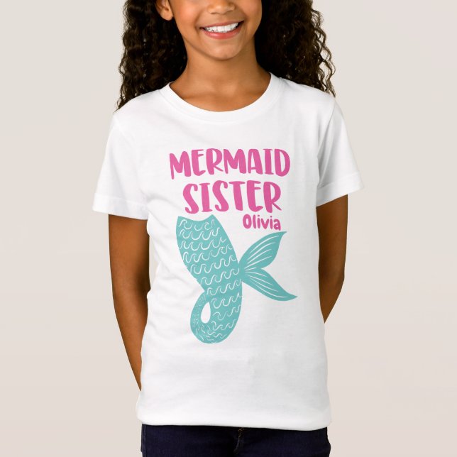 T-Shirt Mermaid Sister Wave Tail Jouer Conception de texte (Devant)