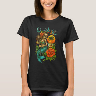 T-shirt Mermaid Squelette traditionnel Tatouage Vieux Tato