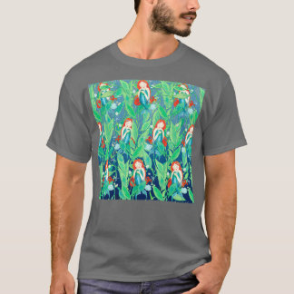 T-shirt Mermaids Cou Gator Cheveux rouges Belle sirène