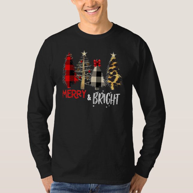 T-shirt Merry And Bright Christmas Wild Leopard Plaid Tree (Devant)