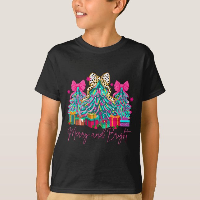 T-shirt Merry And Bright Coquette Bow Christmas Tree Women (Devant)