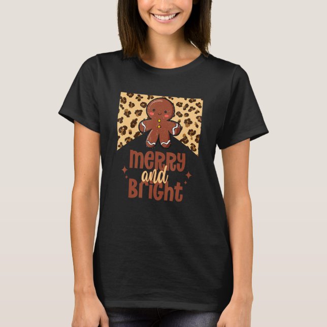T-shirt Merry and Bright Retro Christmas Gingerbread Weste (Devant)