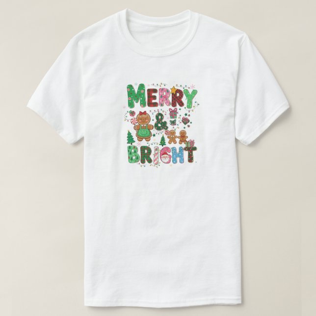 T-shirt Merry & Bright, Festive Christmas Holiday Design (Design devant)