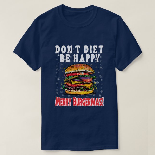 T-shirt Merry Burgmass - Funny Christmas Hamburger (Design devant)