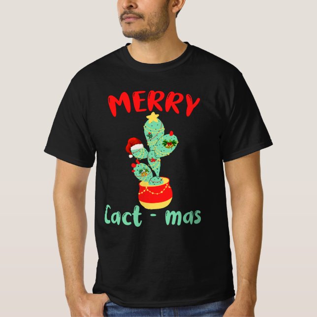 T-SHIRT MERRY CACTMAS - CACTUS NOËL AMUSANT (Devant)