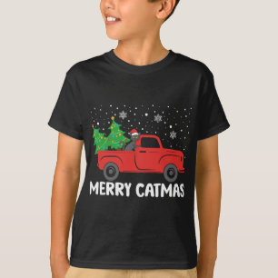 T-shirt Merry Catmas Chat noir et sapin de Noël Truc rouge