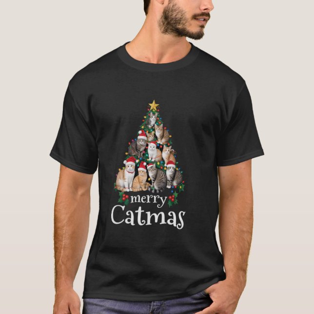 T-shirt Merry Catmas Funny Chat Maman Chat Papa Noël Arbre (Devant)