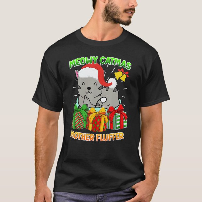 T-shirt Merry Catmas Mother Fluffer Cat Owner Cats (Devant)