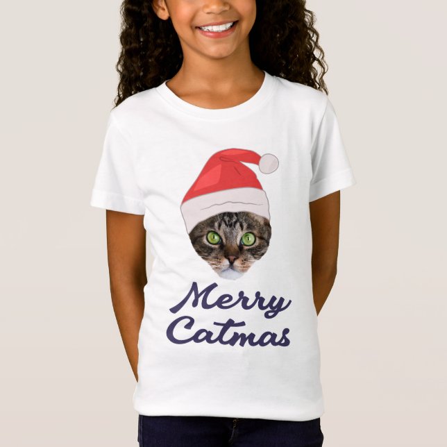 T-Shirt Merry Catmas, Noël Chat Santa hat Invitation (Devant)