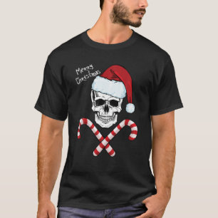 T-shirt Merry Christmas Cool Skeleton Skull Hat Santa Cand