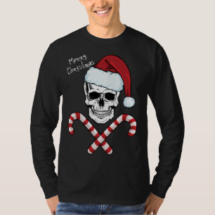T-shirt Merry Christmas Cool Skeleton Skull Hat Santa Cand