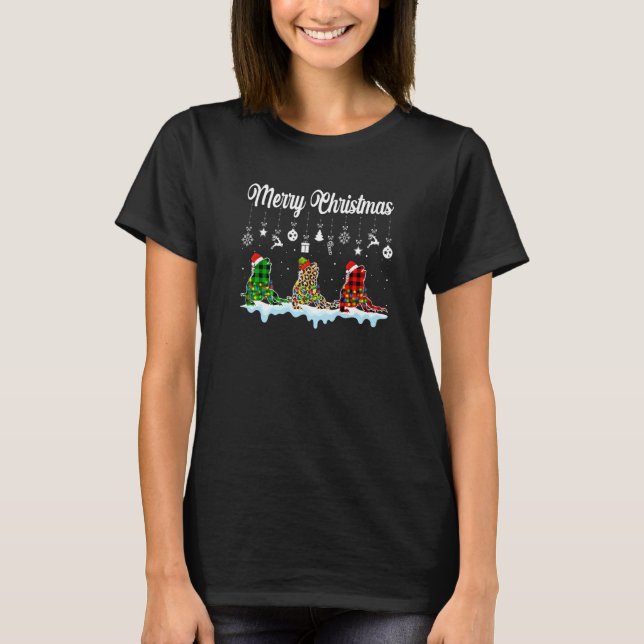 T-shirt Merry Christmas Cute Iguana  Xmas Leopard Plaid (Devant)