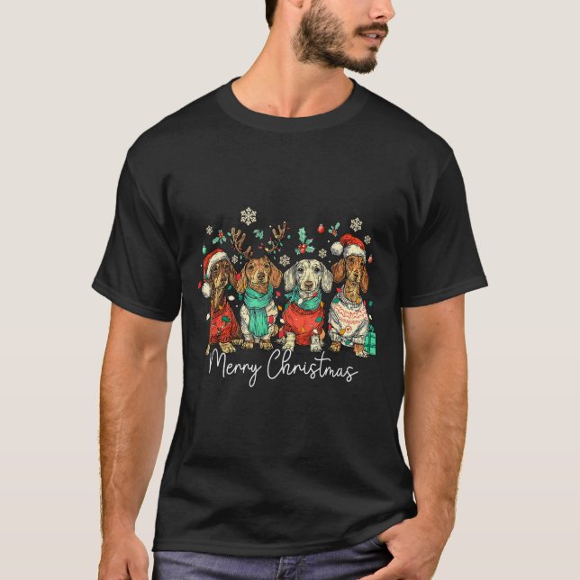T-shirt Merry Christmas Dachshund Santa Dog Xmas Lights Ho (Devant)