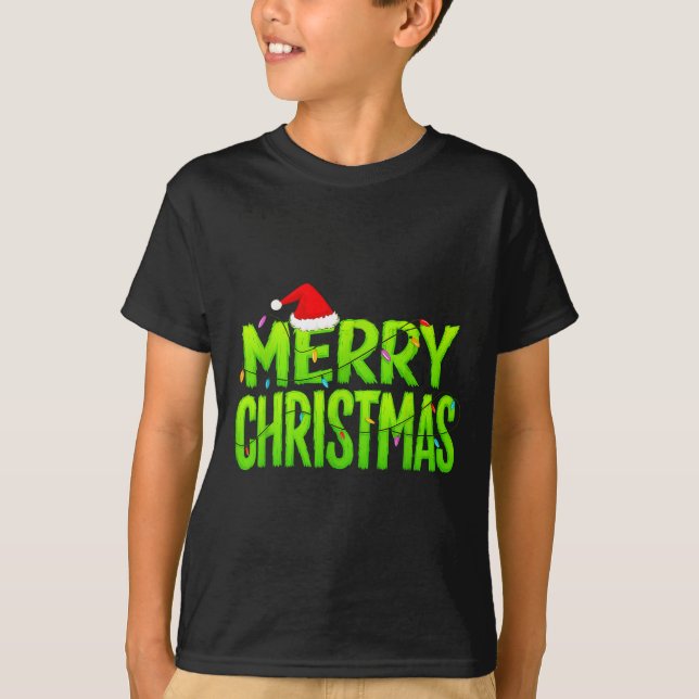 T-shirt Merry Christmas Lights Santa Hat Pajamas Xmas Humo (Devant)