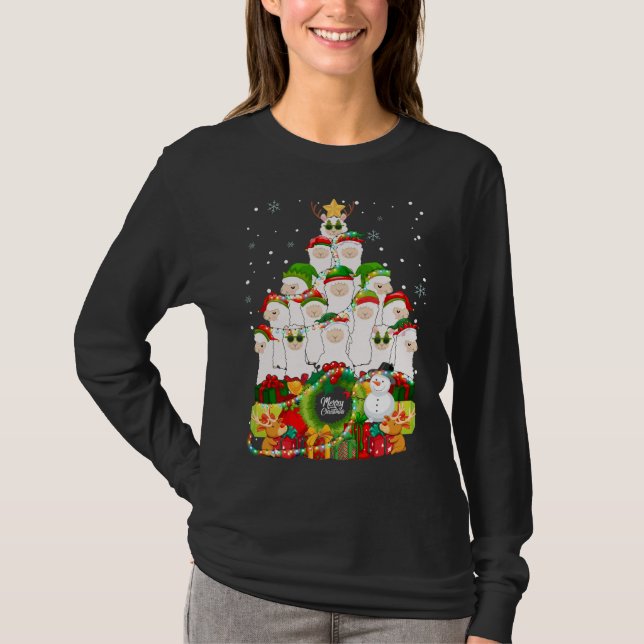 T-shirt Merry Christmas Llama Alpaca Tree Xmas Llamas (Devant)