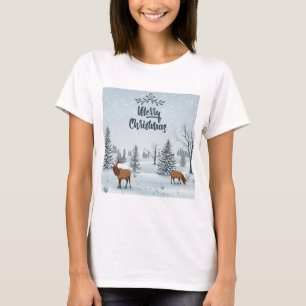 T-shirt Merry Christmas Mountain Deer