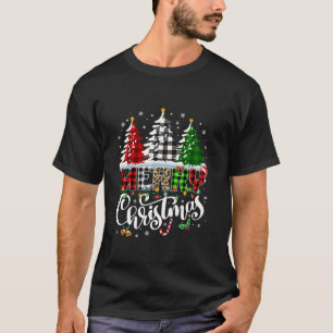 T-shirt Merry Christmas Tree Buffalo Plaid Red White Green