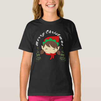 T-shirt Merry Christmas tree gift girl 