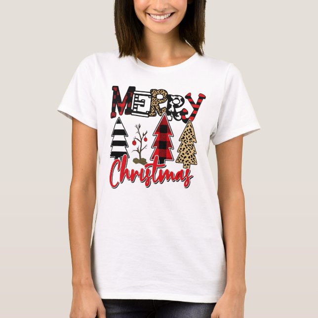T-shirt Merry Christmas Tree Patchwork (Devant)