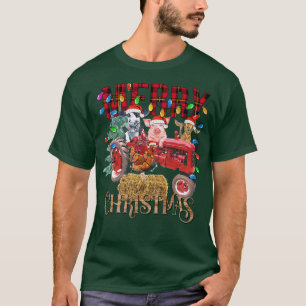 T-shirt Merry Christmas Tree Red Tractor Lighting Farmer C
