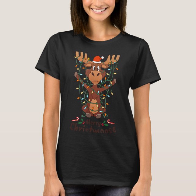 T-shirt Merry Christmoose Christmas Moose Xmas Tree Lights (Devant)