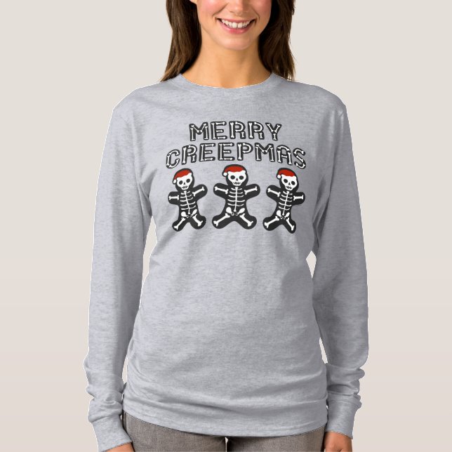 T-shirt Merry Creepmas Skeleton Gingerbread Men (Devant)